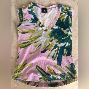 Roberto Cavalli Pink and Green Fitted Graphic Tank Top